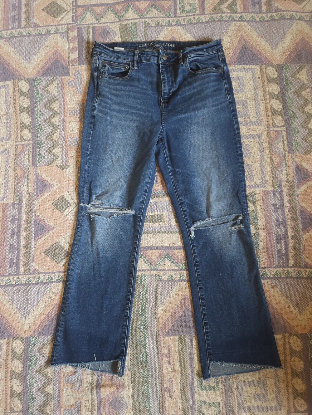 American Eagle Hi-Rise Crop Flare Distressed Jeans Size 10 R